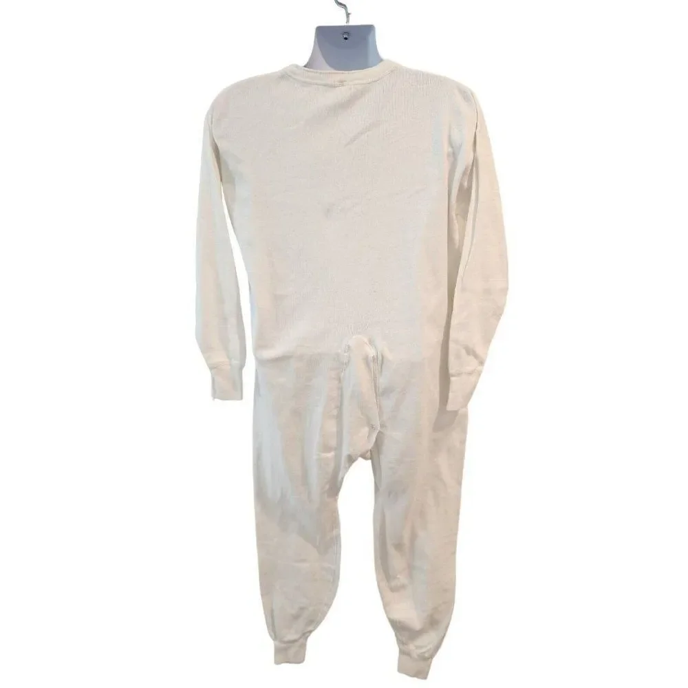 Vintage Sears White Union Suit Cotton USA Pilgrim Trap Door M Long Johns Thermal